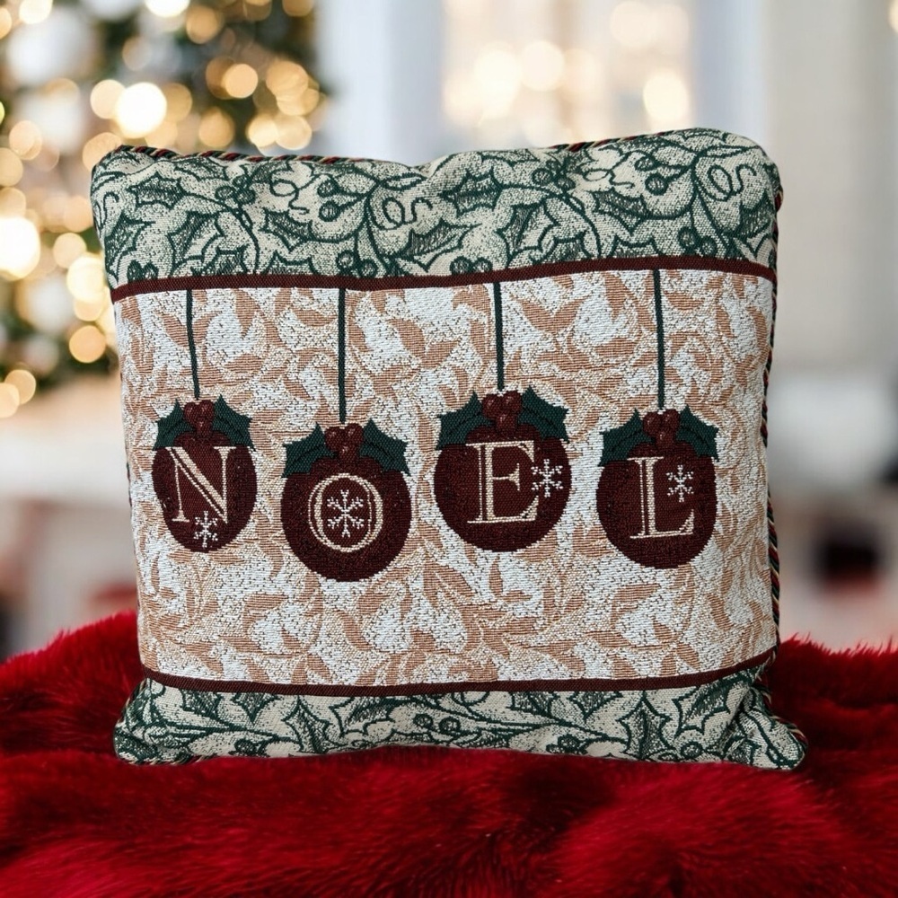 NOEL Square Needlepoint Throw Couch Accent Pillow Tapestry Christmas Hol…